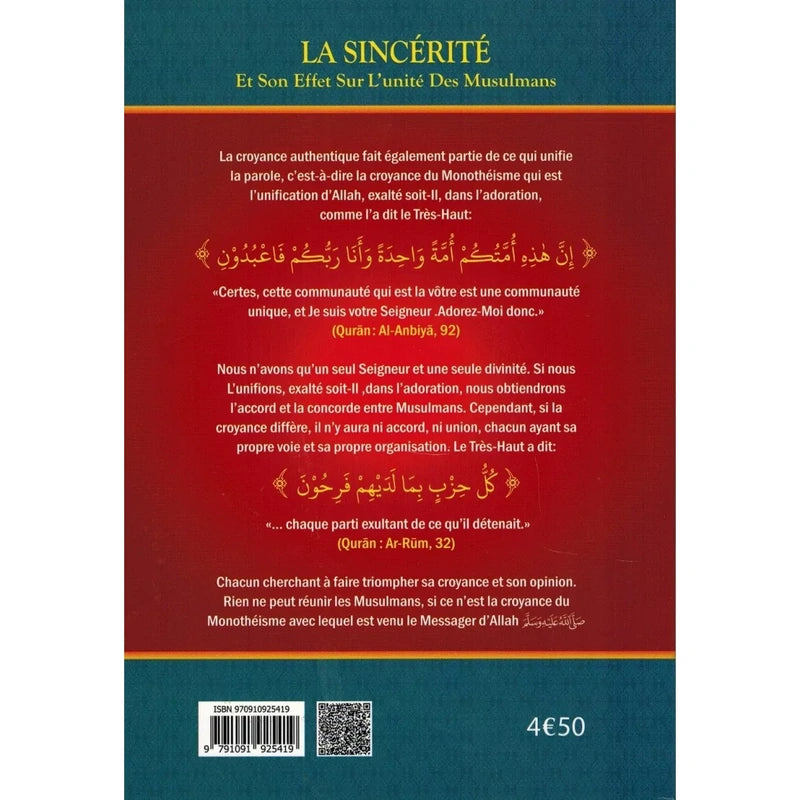 La sincérité et son effet sur l'unité des Musulmans