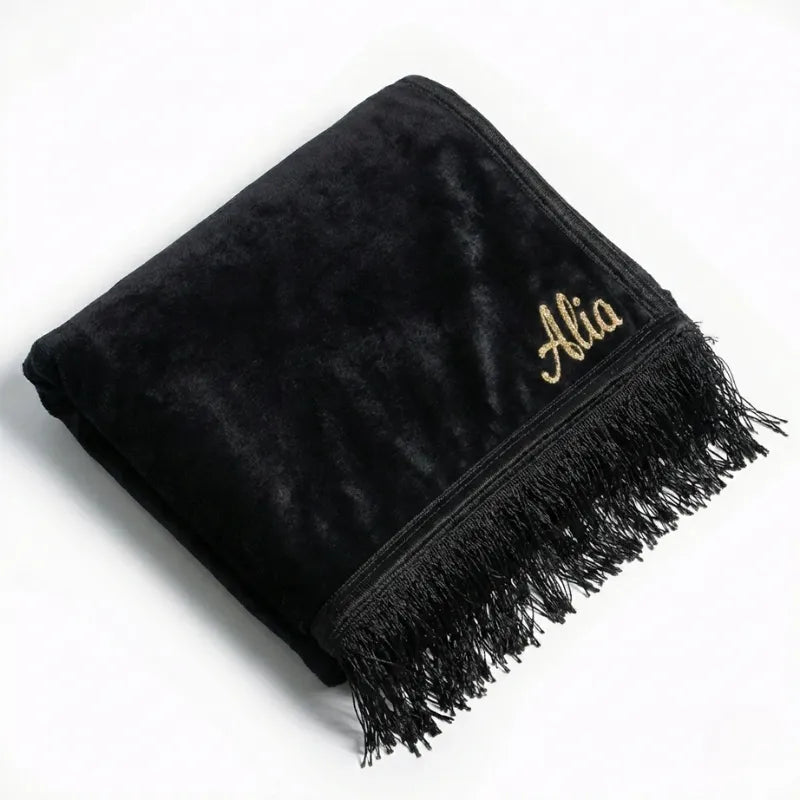 Tapis de prière Personnalisé - Flocage Prénom Dorée - Velours Premium