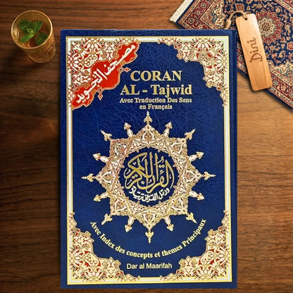 Coran tajwid hafs avec traduction - taille grand bleu