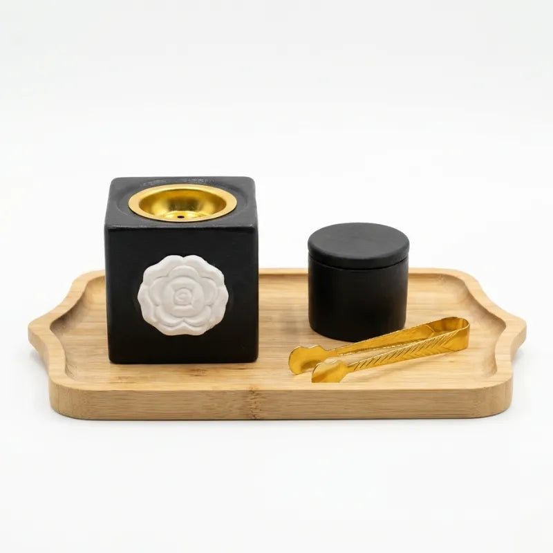 Set encensoir (brûleur d'encens) avec plateau en bois