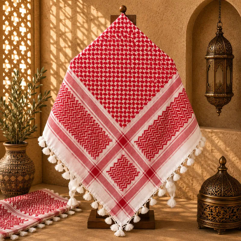 Keffieh/Kufiya Contour Pompons rouge