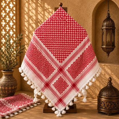 Keffieh/Kufiya Contour Pompons rouge