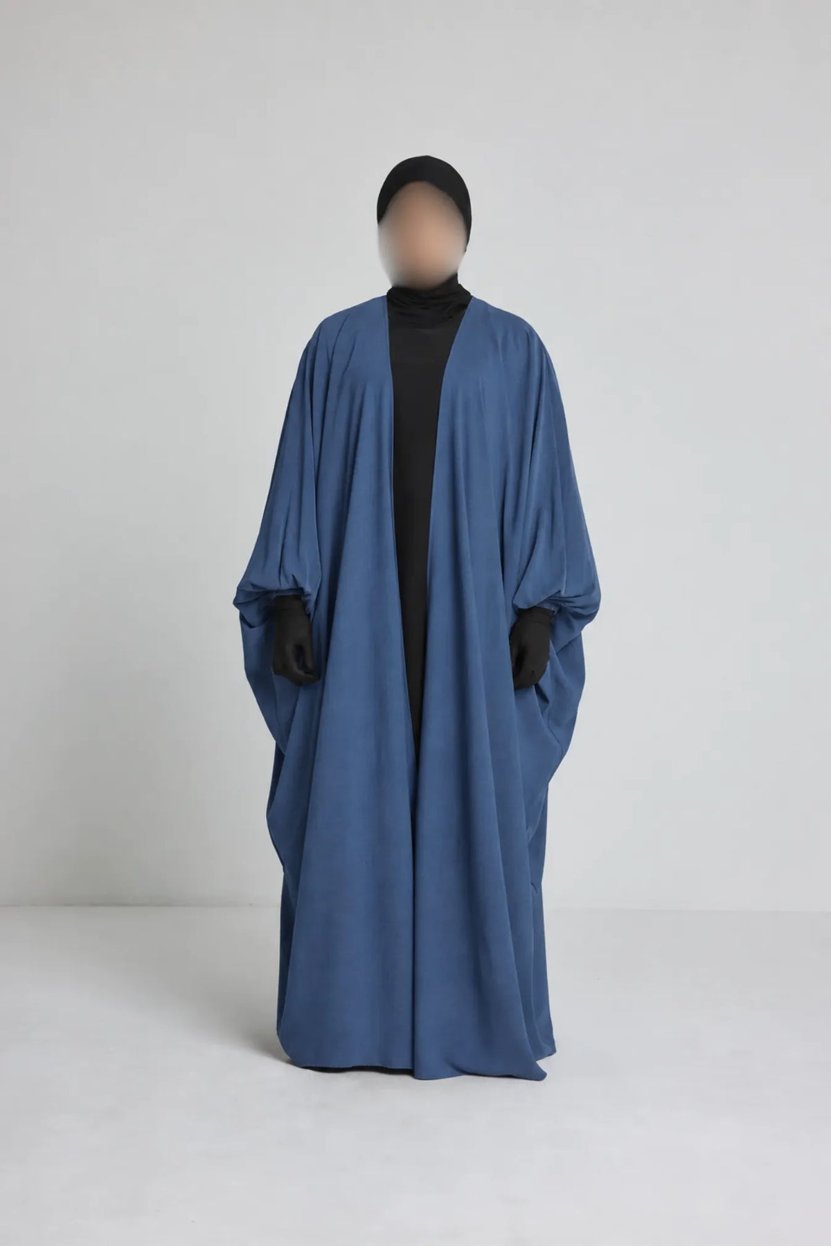 Kimono manche serré en soie de médine bleu jean