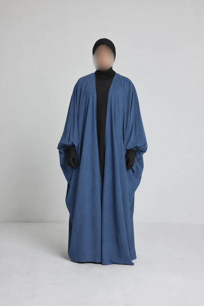 Kimono manche serré en soie de médine bleu jean
