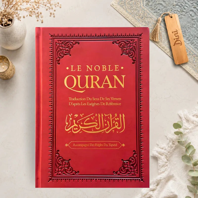 Le Noble Quran - Bilingue arabe français – Tajwid Hafs – Couverture cuir rouge - Edition Ibn Badis