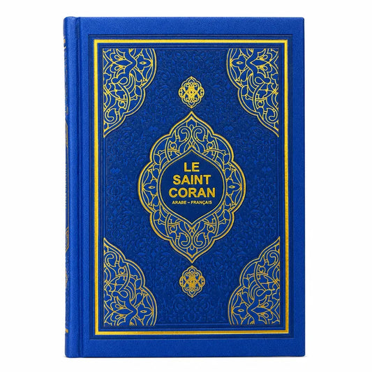 Le noble Coran Bleu avec traduction française - 20,5 x 14,5 cm (Grand)
