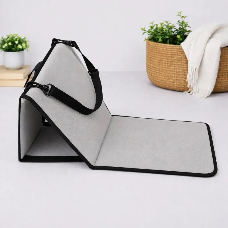 Tapis de prière avec dossier pliable gris blanc