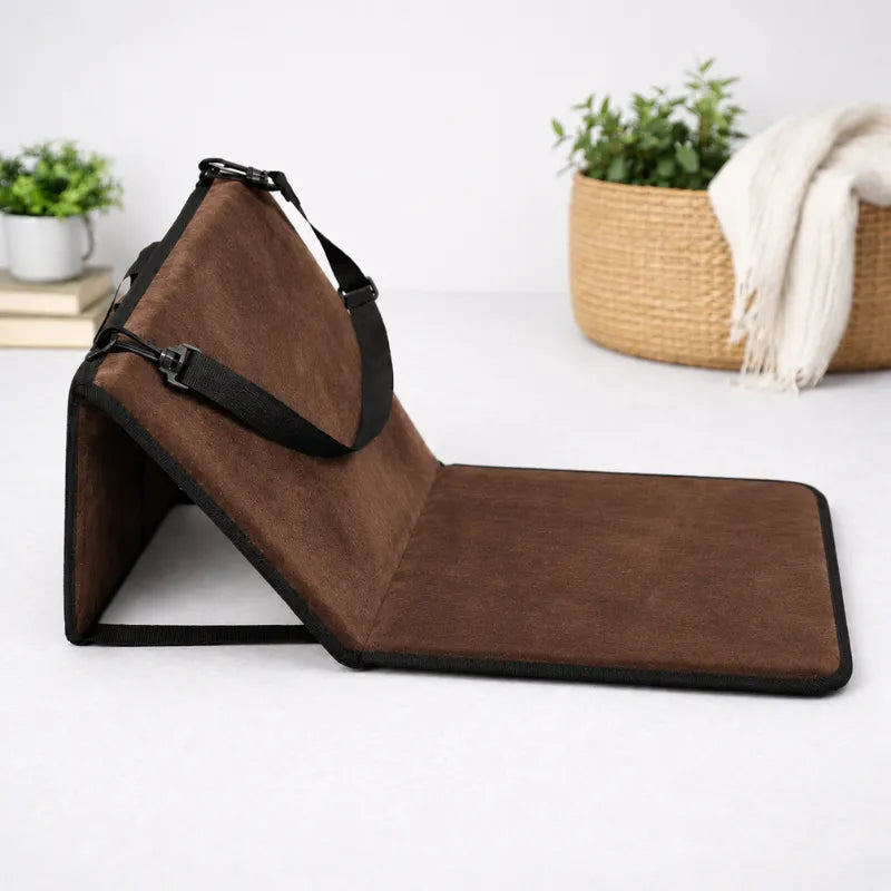 Tapis de prière avec dossier pliable marron foncé