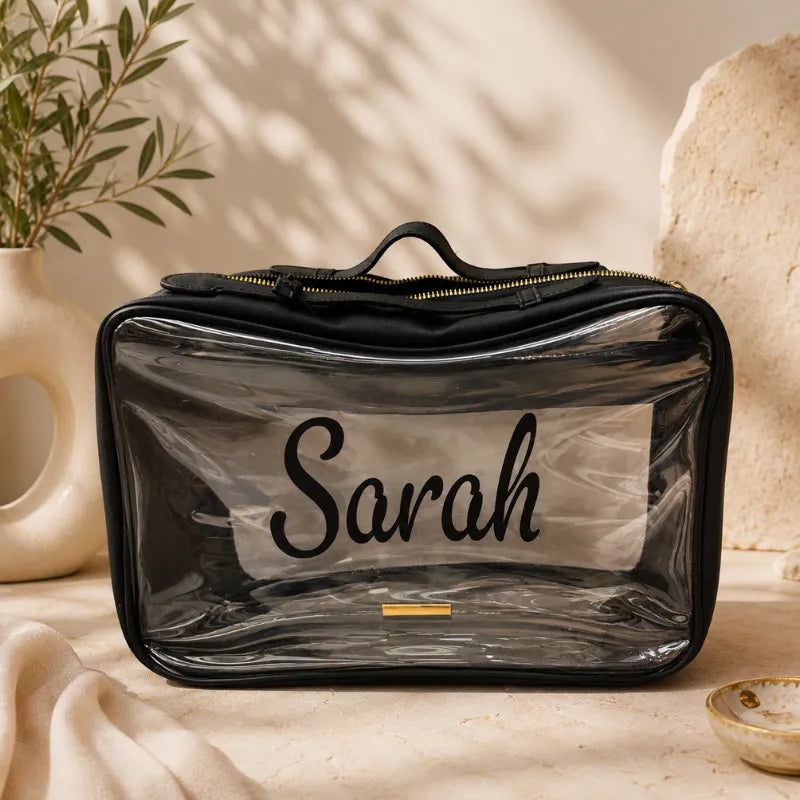 Trousse de Toilette Transparente - Noir - Personnalisée flocage noir