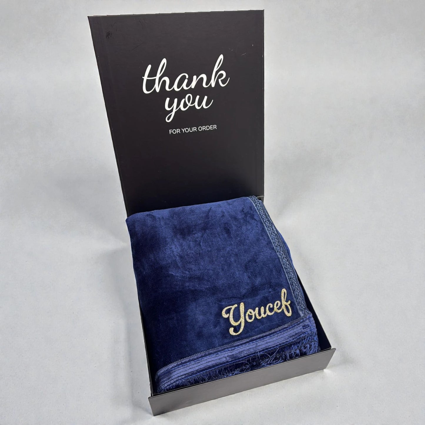 Tapis de prière Personnalisé - Broderie Prénom Dorée - Velours Premium