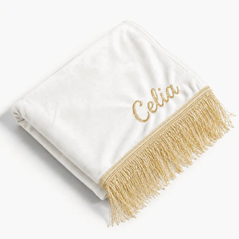 Tapis de prière Personnalisé en pointe - Flocage Prénom Dorée - Velours Premium