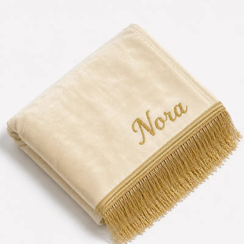 Tapis de prière Personnalisé en pointe - Flocage Prénom Dorée - Velours Premium