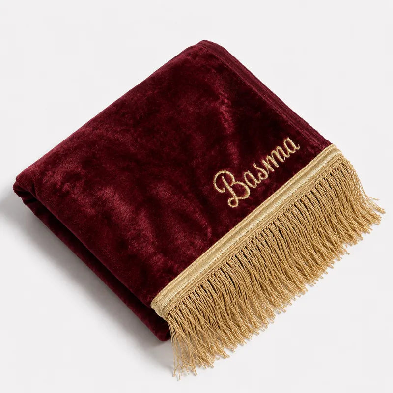 Tapis de prière Personnalisé en pointe - Flocage Prénom Dorée - Velours Premium