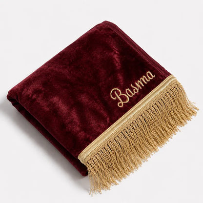 Tapis de prière Personnalisé en pointe - Flocage Prénom Dorée - Velours Premium