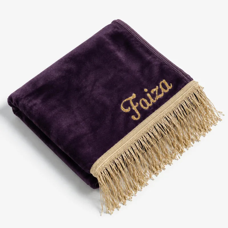 Tapis de prière Personnalisé en pointe - Flocage Prénom Dorée - Velours Premium